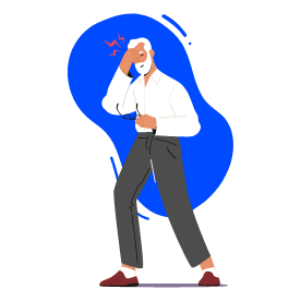 Illustration d’un homme se prenant la tête dans une main et tenant ses lunettes dans l’autre